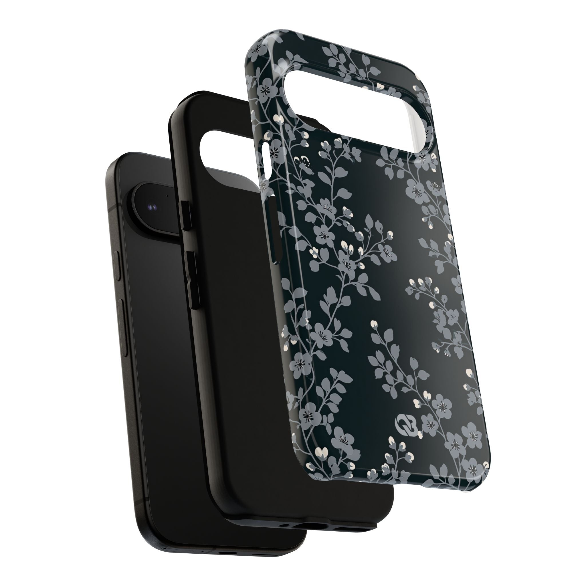 Black Tough Phone Case for Google Pixel - Midnight Slate Blossom