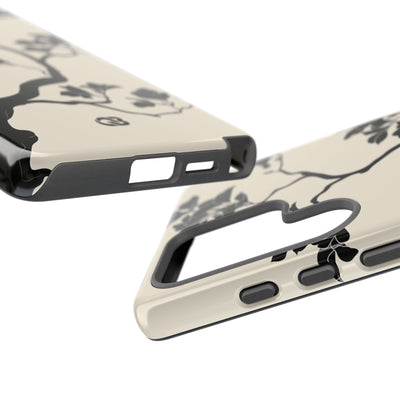 Beige Tough Phone Case for Samsung - Obsidian Bonsai Silhouette