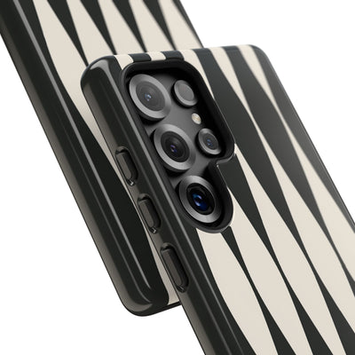 Black Tough Phone Case for Samsung - Ivory Spindle Grid