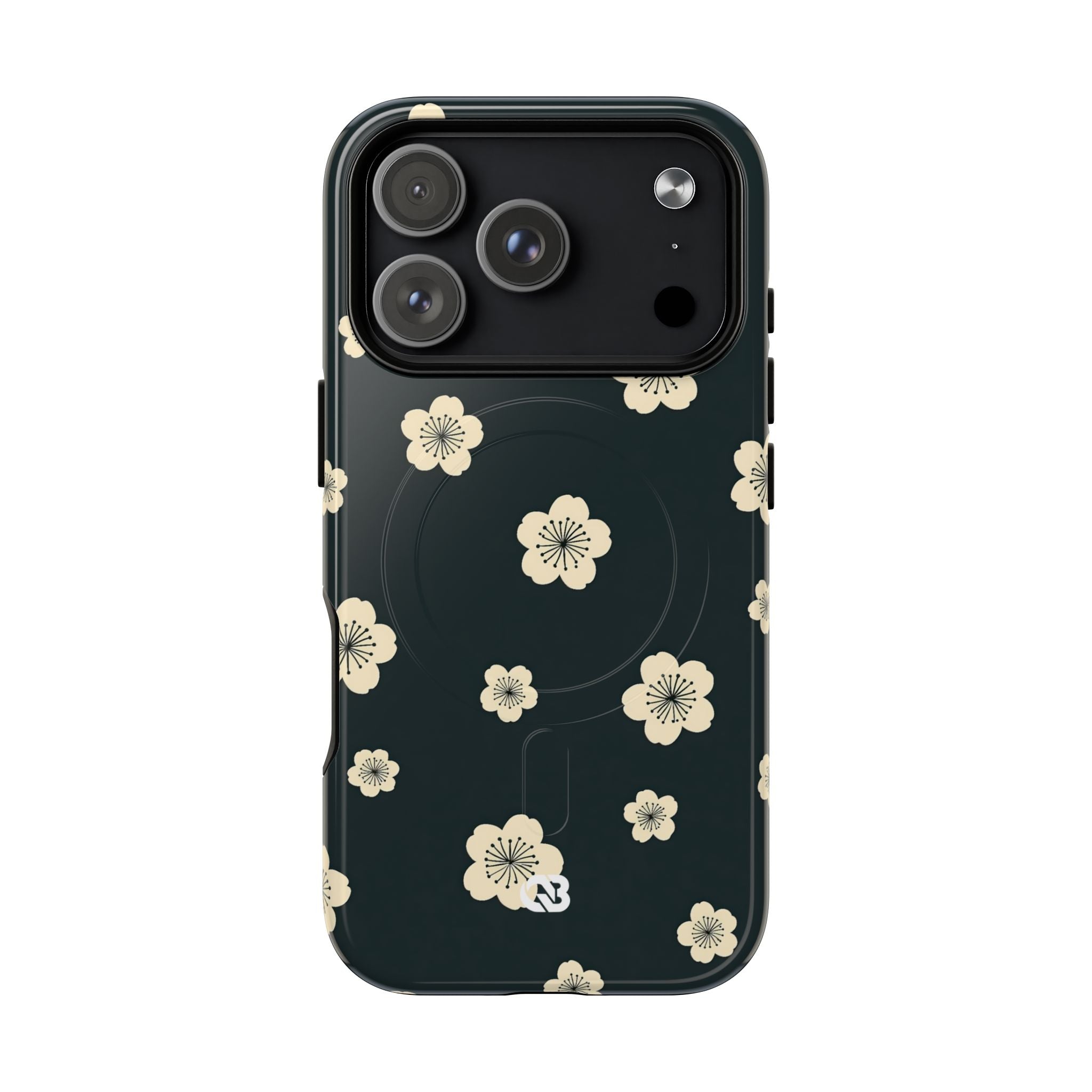 Teal Tough 2.0 Magsafe Phone Case for iPhone - Obsidian Cream Petals