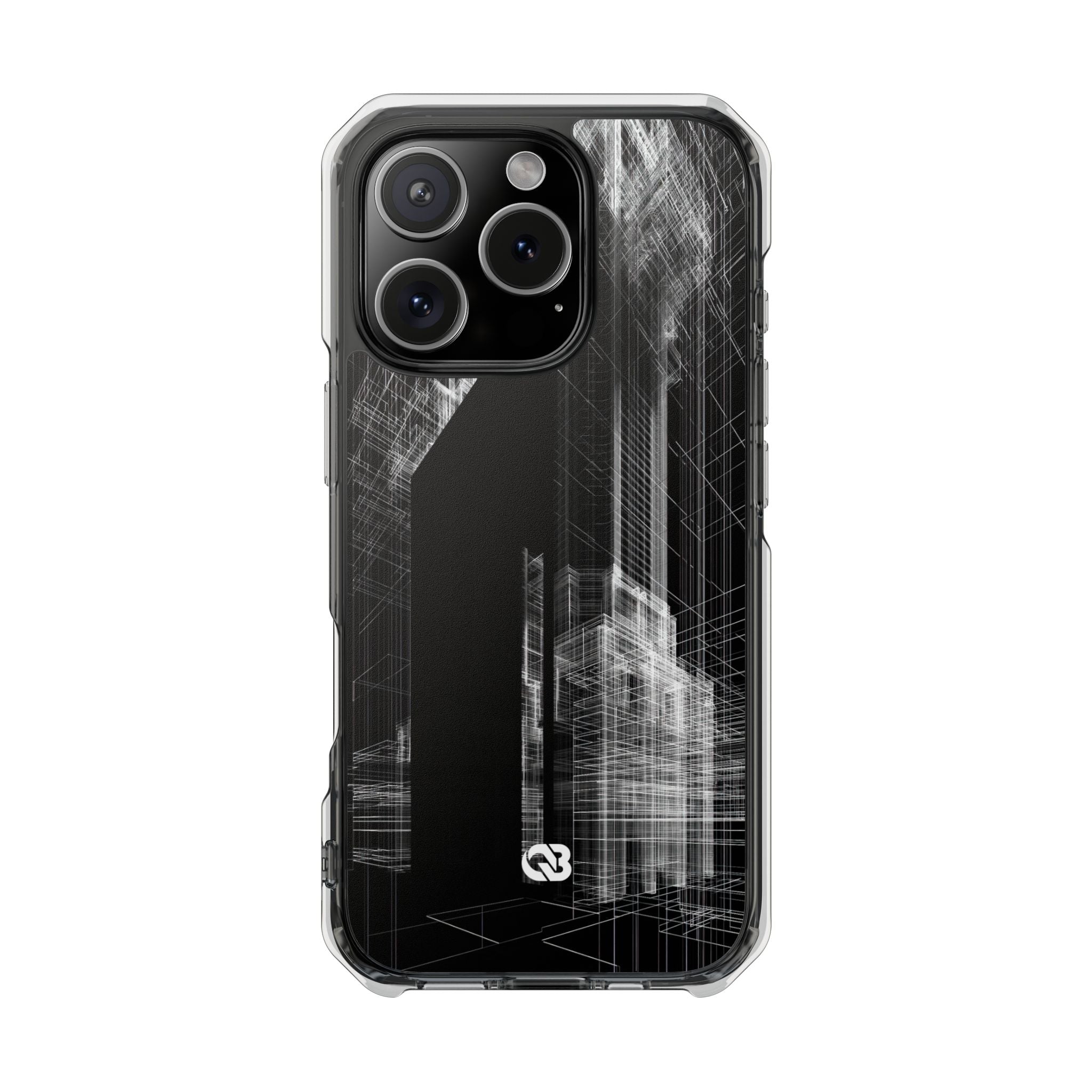 Black Impact MagSafe Phone Case for iPhone - Ghost Urban Wireframe