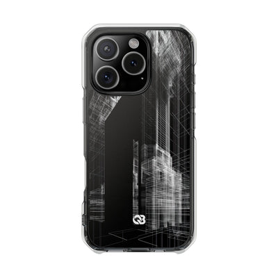 Black Impact MagSafe Phone Case for iPhone - Ghost Urban Wireframe