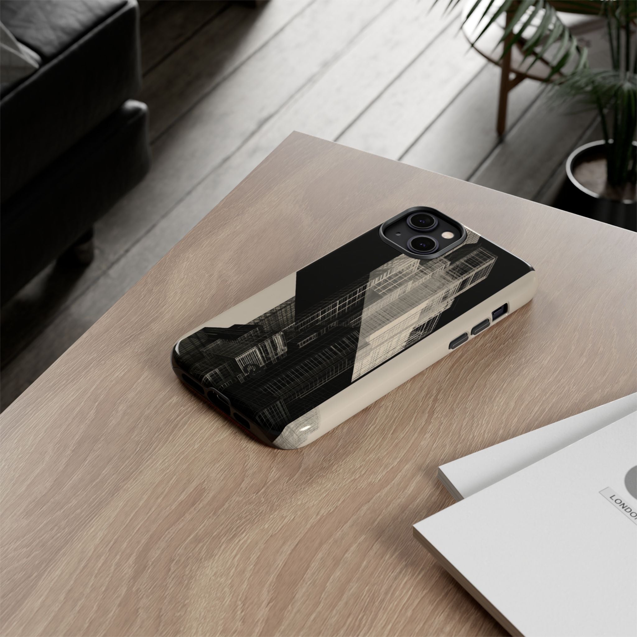 Beige Tough Phone Case for iPhone - Monolith Urban Grid