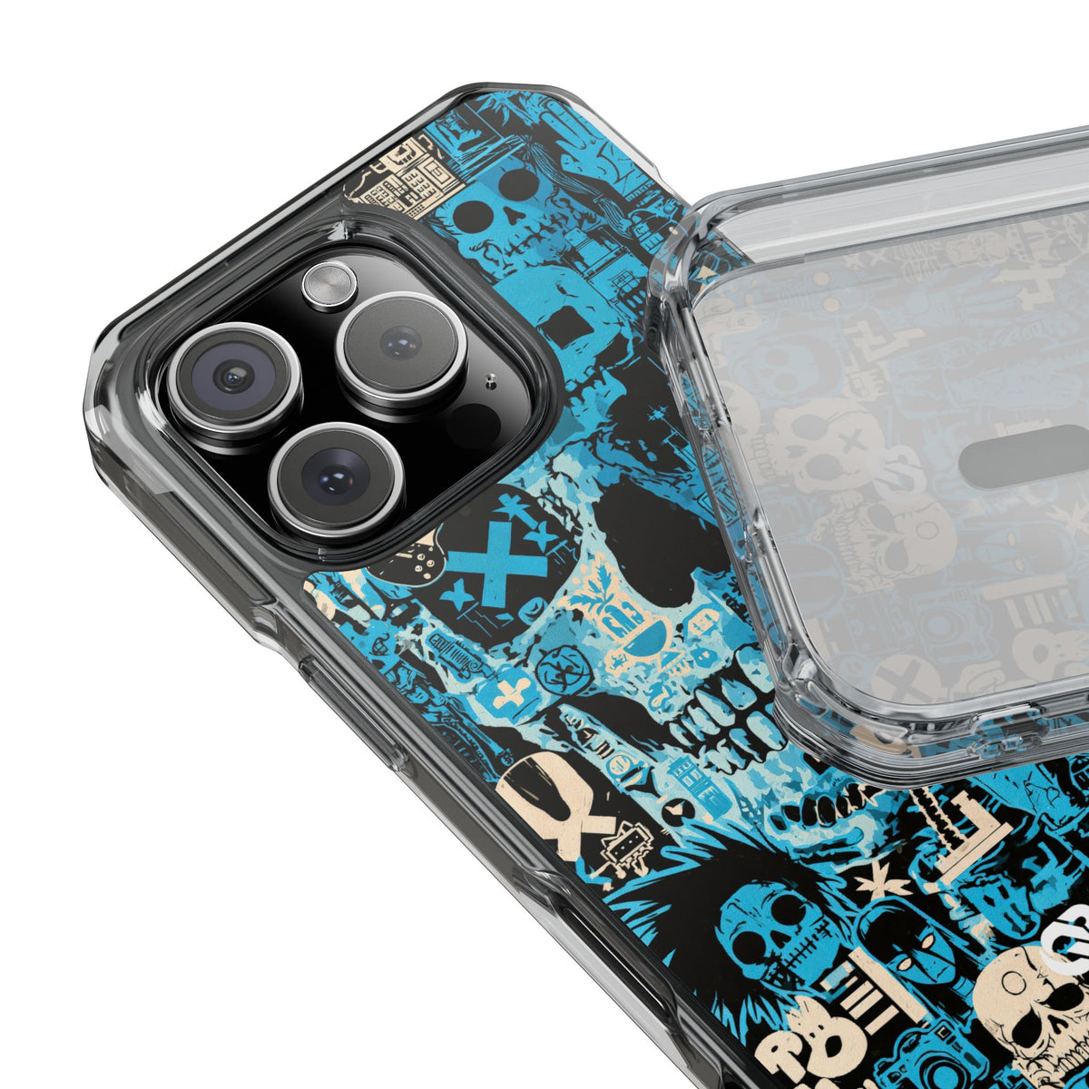 Electric Skull Graffiti · Clear Impact Magnetic Phone Case for iPhone · Blue