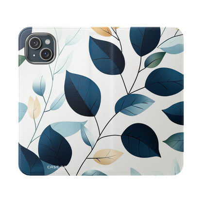 Navy Leaf Veins - iPhone 15 Plus Case - Wallet