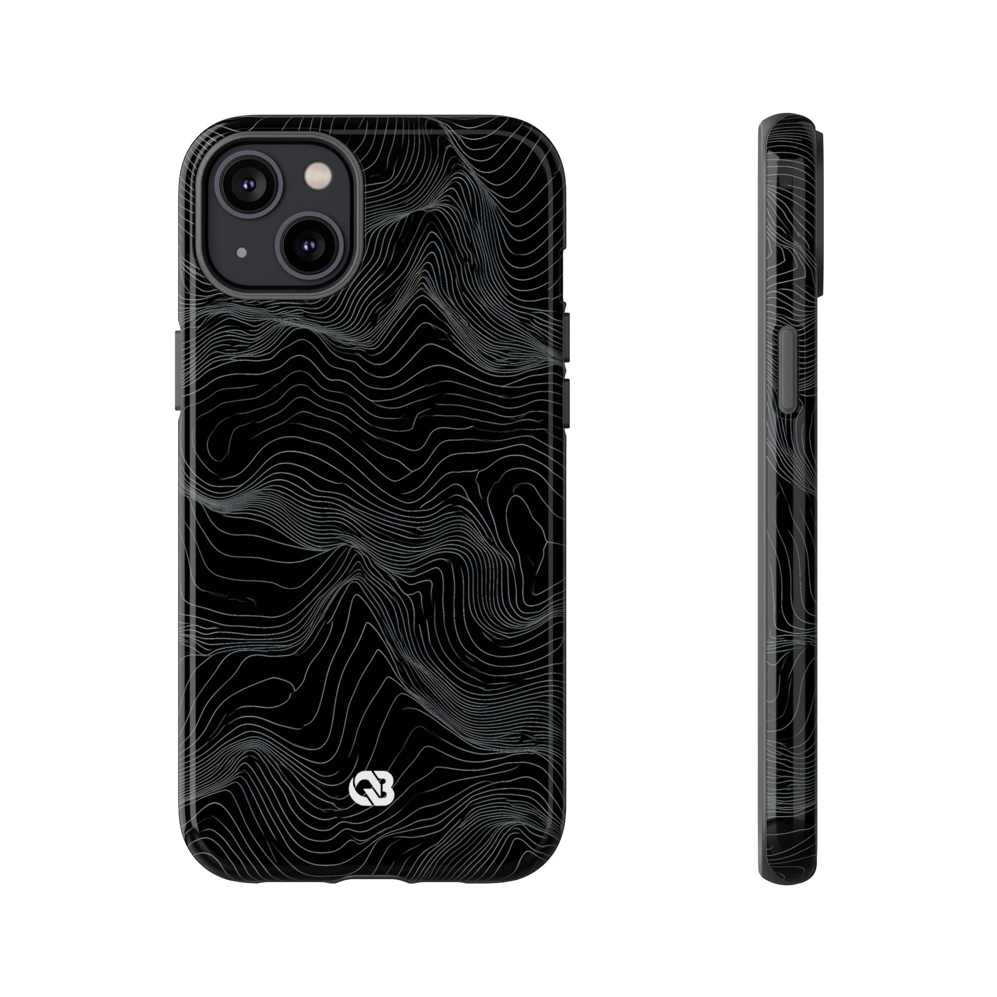 Black Tough Phone Case for iPhone - Obsidian Topo Wireframe