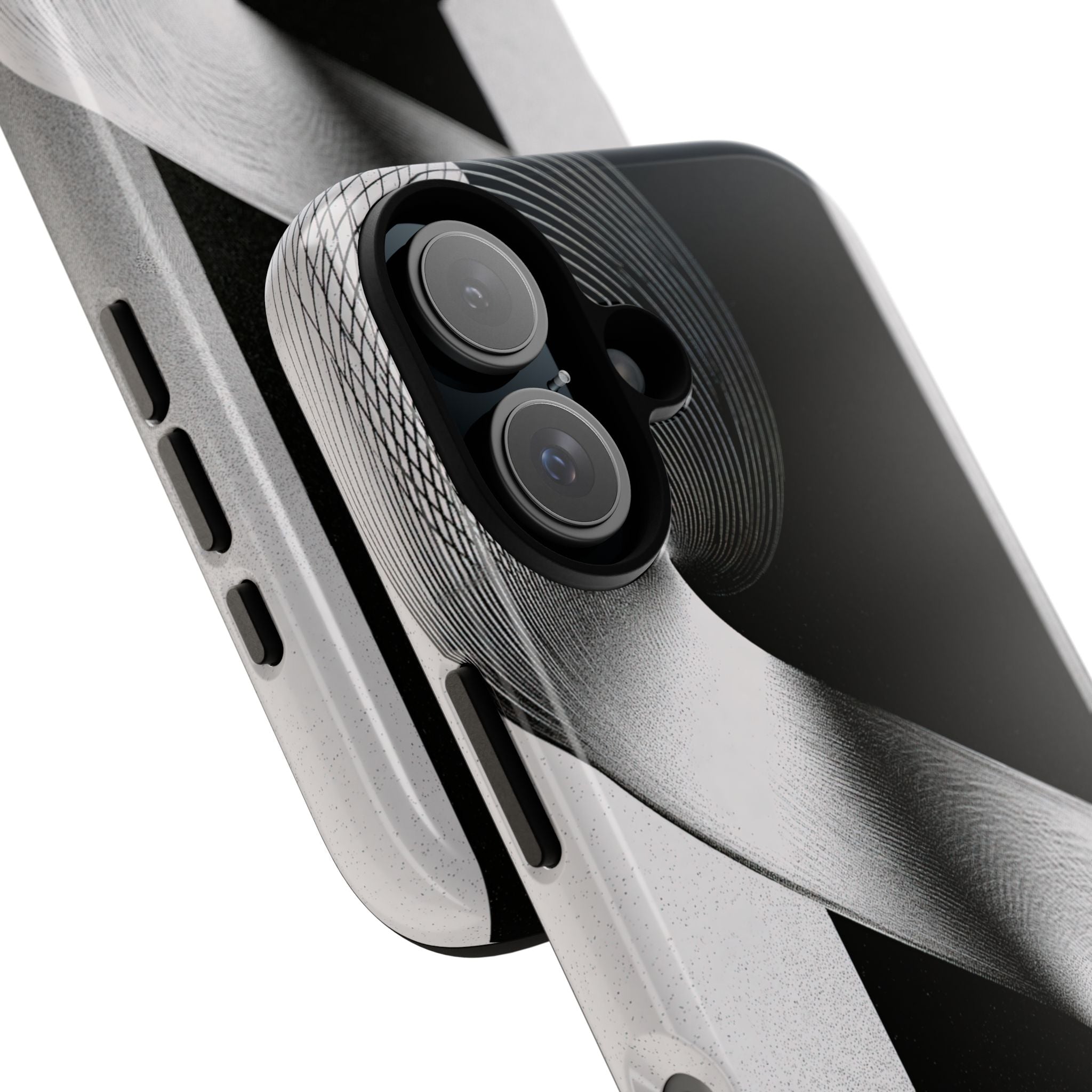 Grey Tough Phone Case for iPhone - Obsidian Moiré Wave