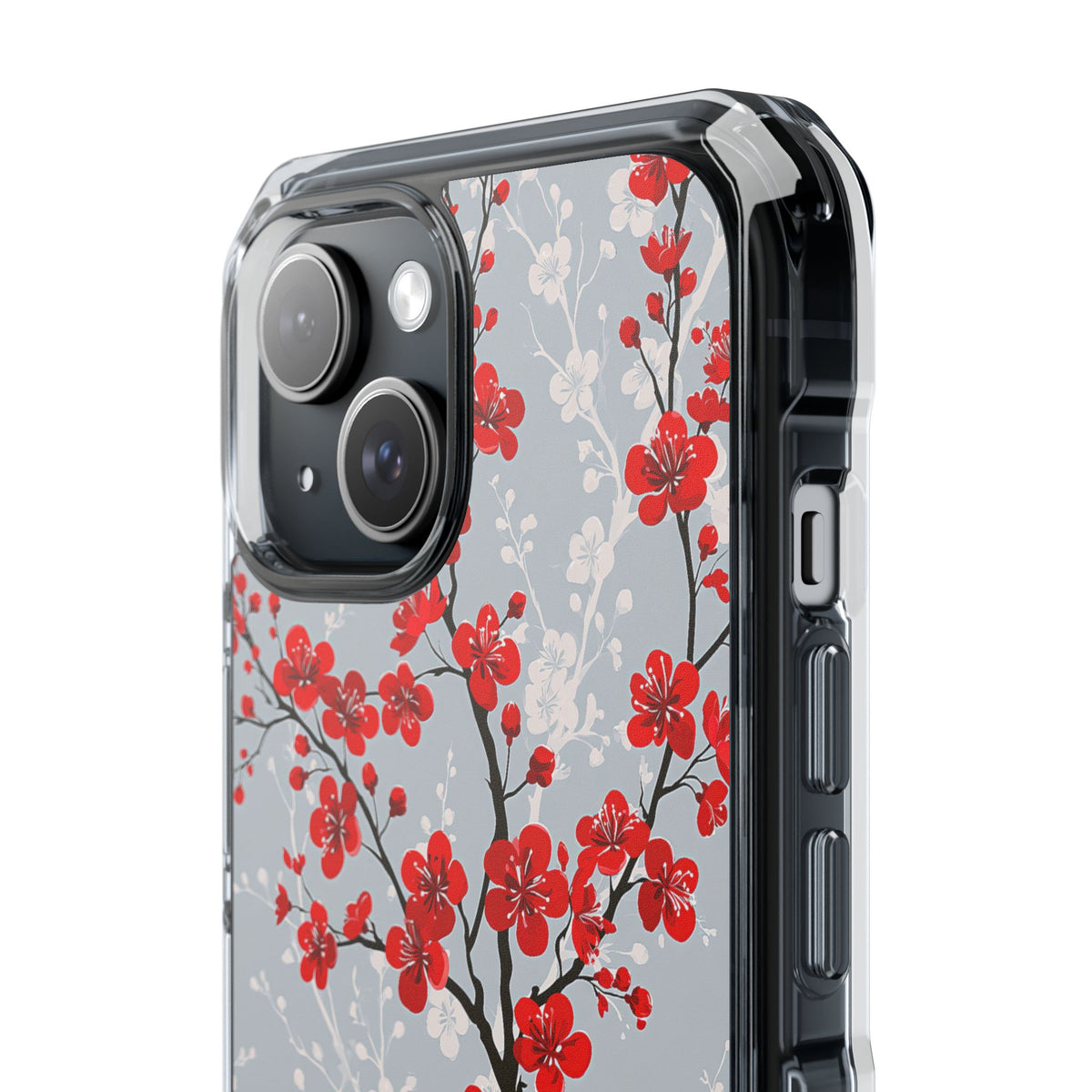 Scarlet Plum Blossom · Clear Impact Magnetic Phone Case for iPhone ·  Red