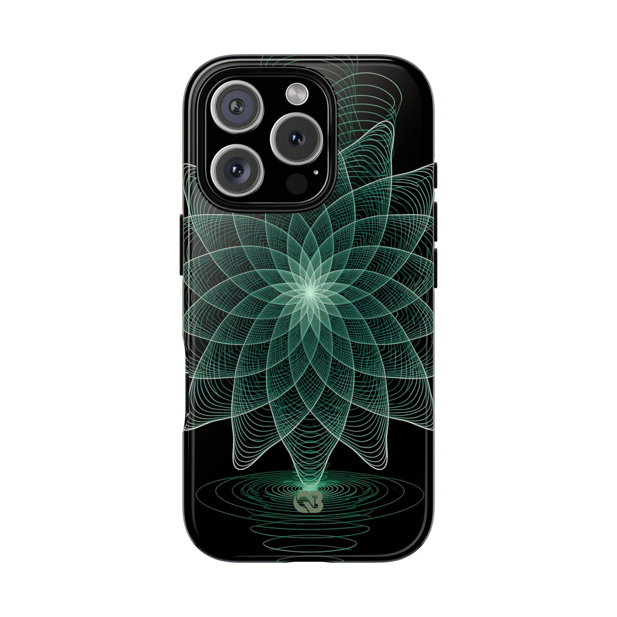 Green Tough Phone Case for iPhone - Cyan Signal Bloom