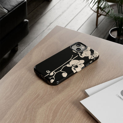 Black Tough Phone Case for iPhone - Obsidian Bone Orchid