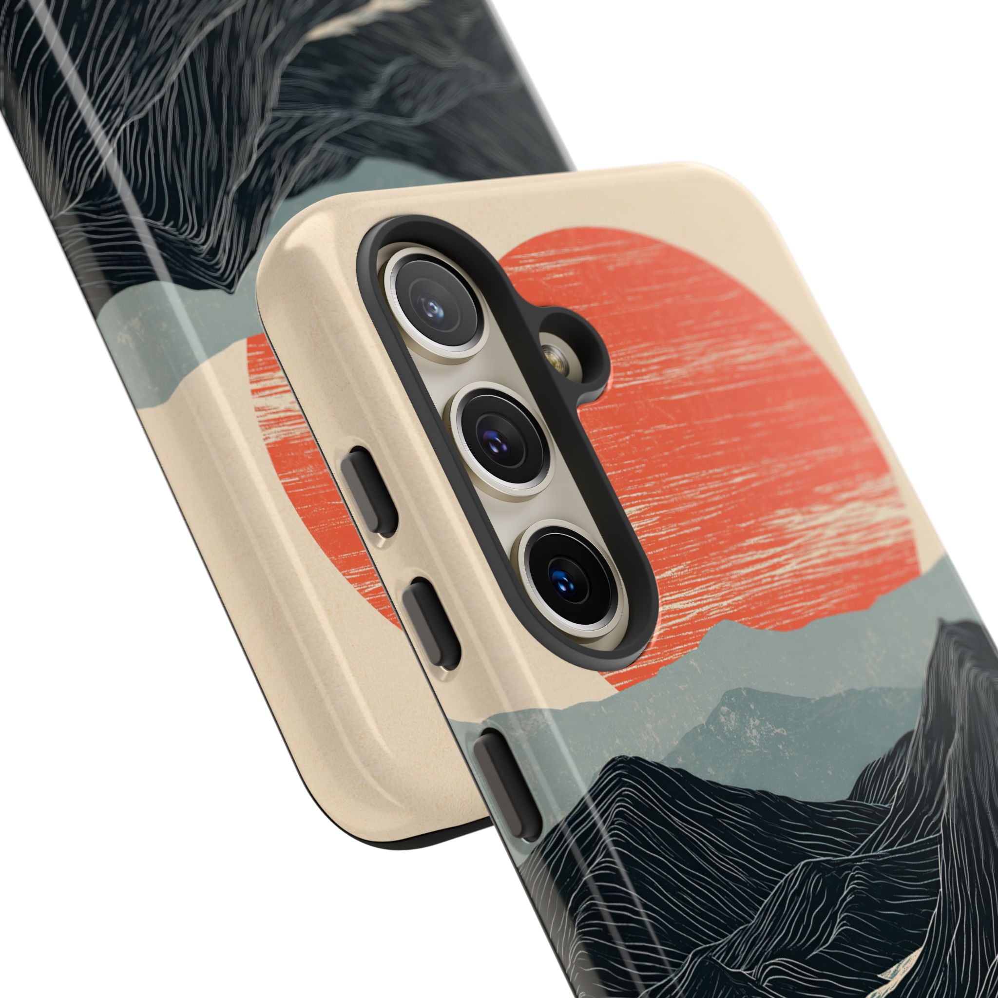 Beige Tough Phone Case for Samsung - Crimson Ridge Flow