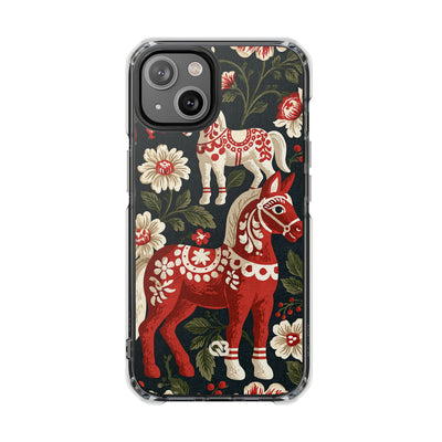 Nordic Dala Meadow · Clear Impact Magnetic Phone Case for iPhone · Red