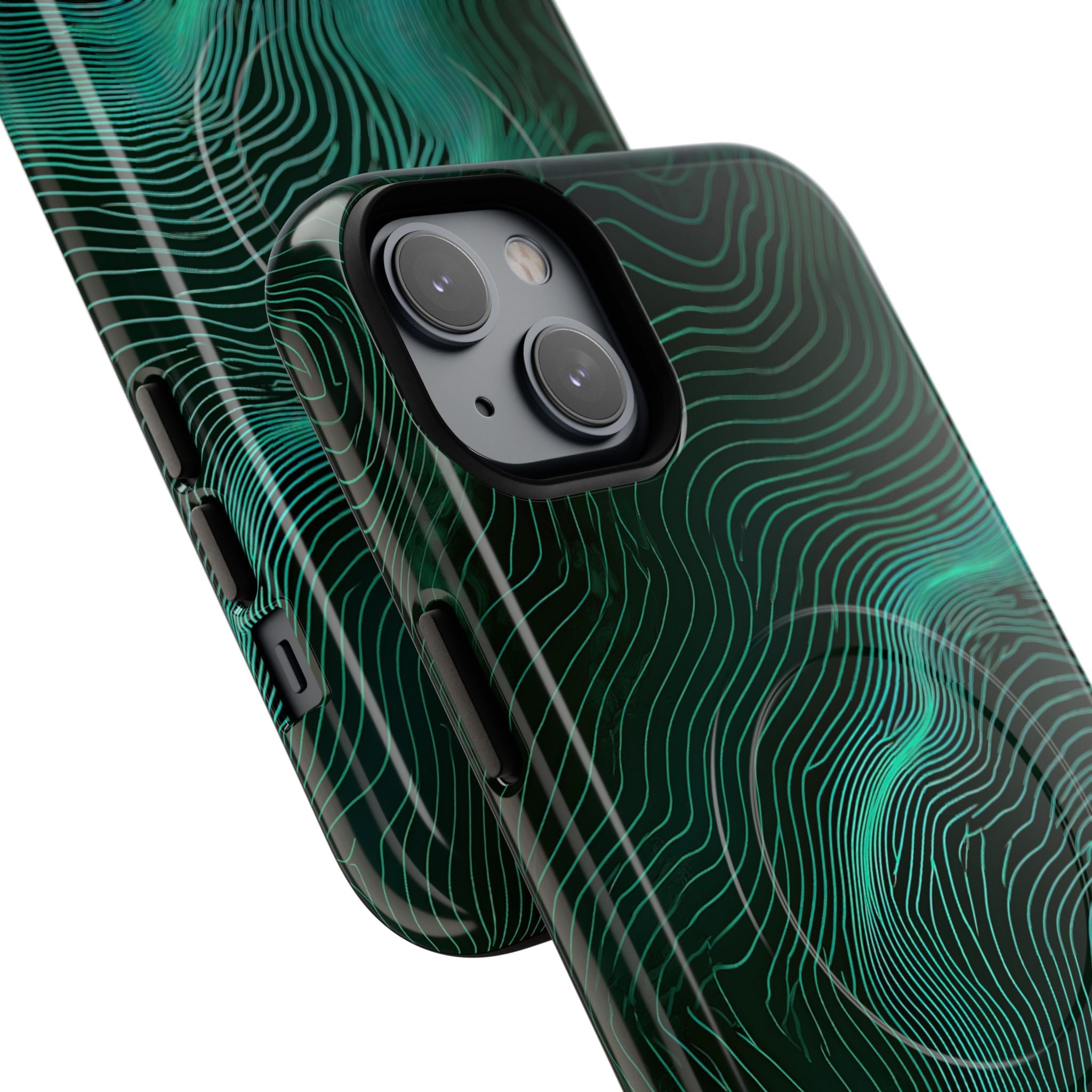 Teal Tough 2.0 Magsafe Phone Case for iPhone - Neon Jade Contour
