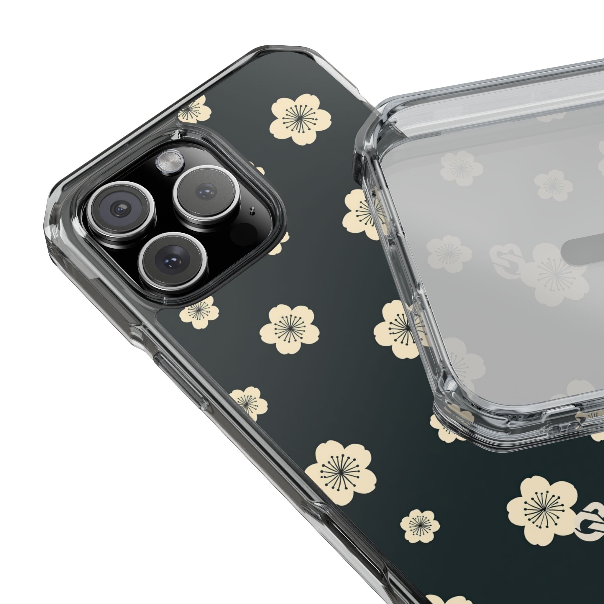 Teal Impact MagSafe Phone Case for iPhone - Obsidian Cream Petals