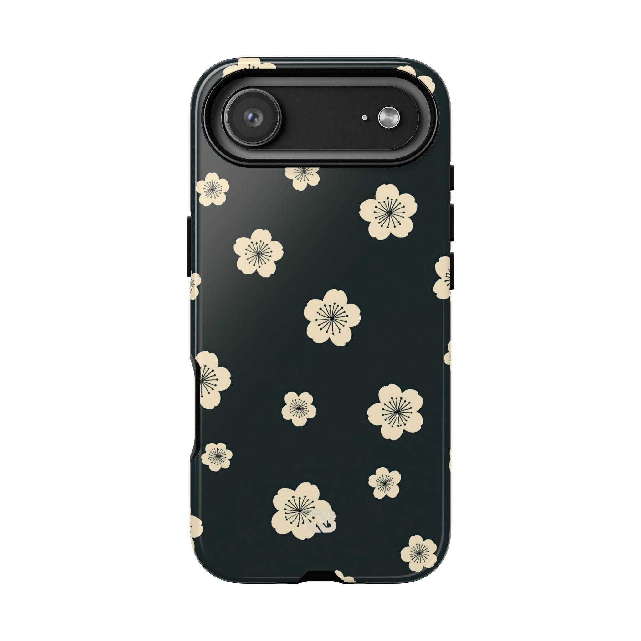 Teal Tough Phone Case for iPhone - Obsidian Cream Petals