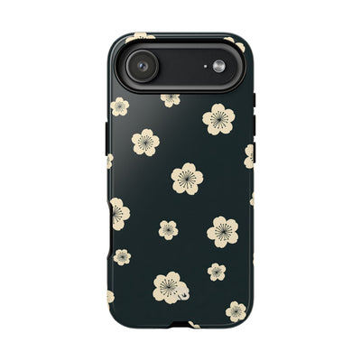Teal Tough Phone Case for iPhone - Obsidian Cream Petals