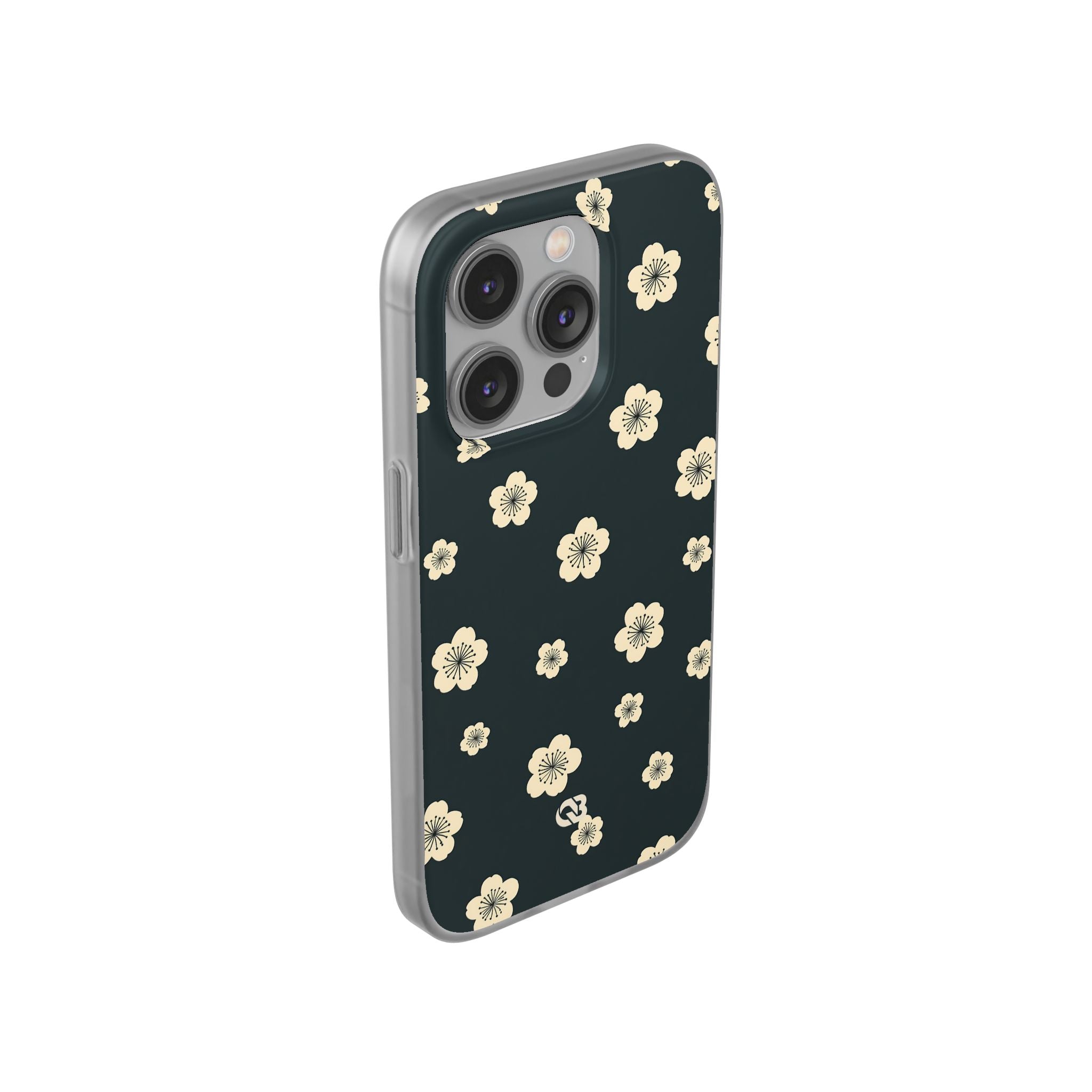 Teal Lite Phone Case for iPhone - Obsidian Cream Petals