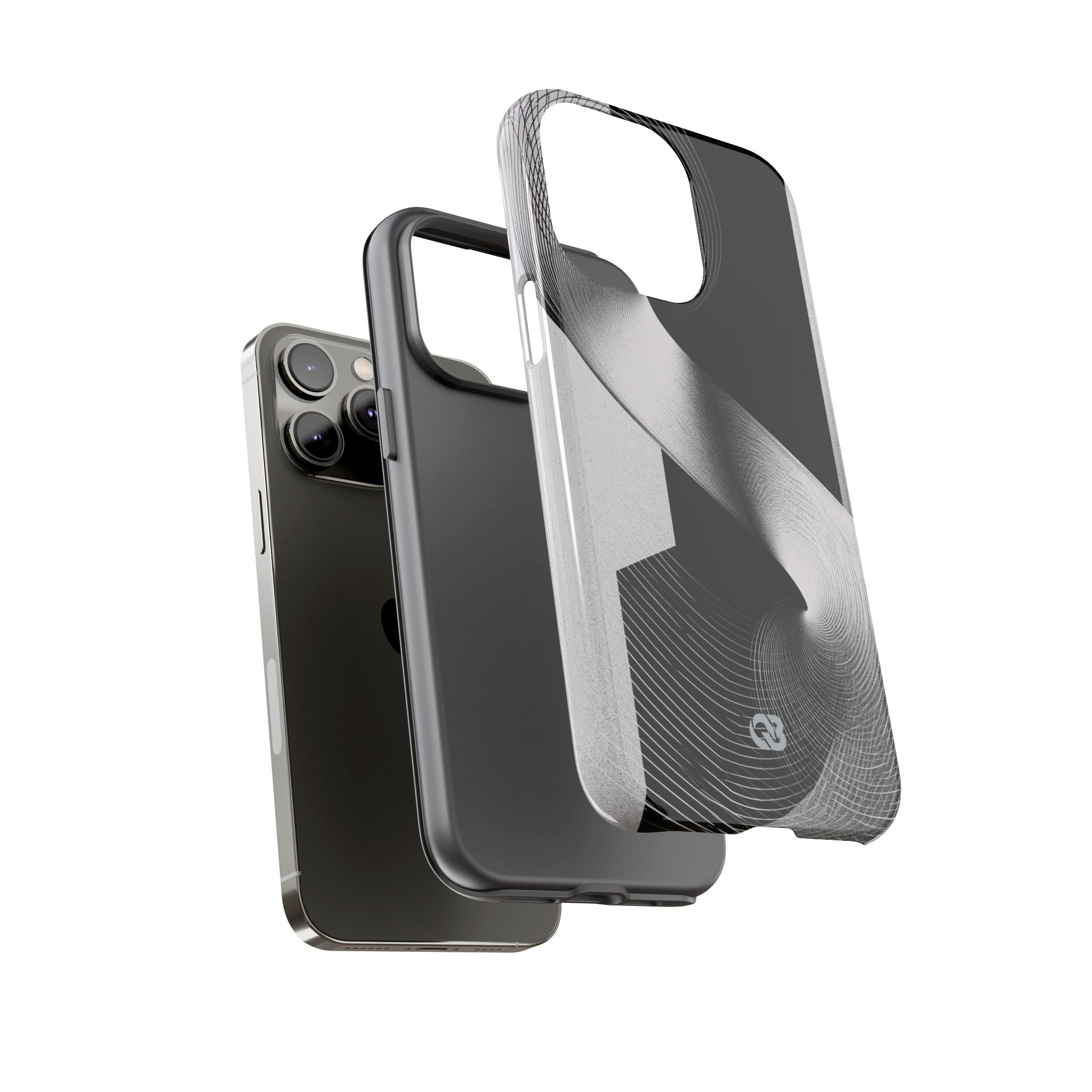 Grey Tough Phone Case for iPhone - Obsidian Moiré Wave