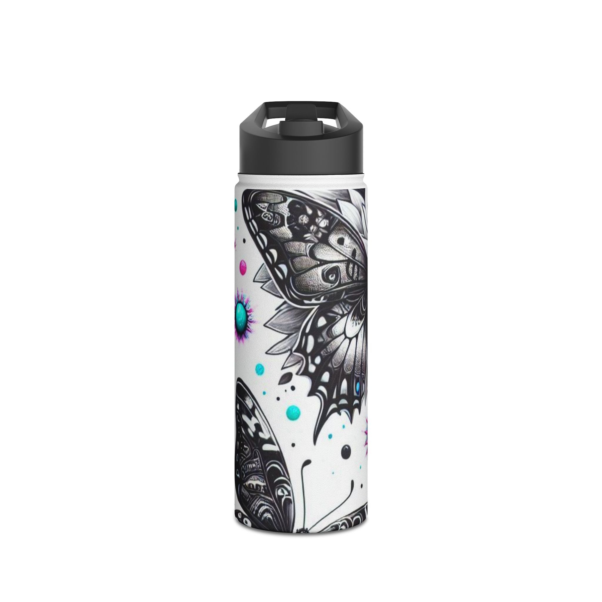 Monochrome Flutter - Stainless Steel Water Bottle