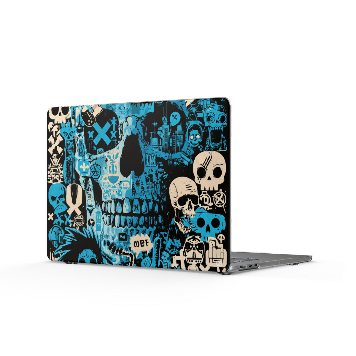 Electric Skull Graffiti · Clear Hard Case for MacBook · Blue