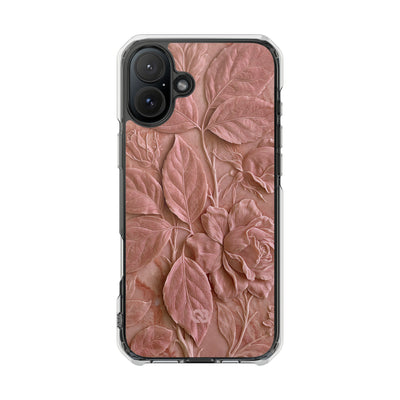 Blush Rose Relief · Clear Impact Magnetic Phone Case for iPhone · Pink