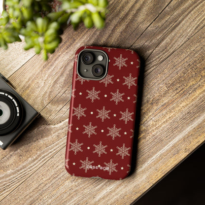Cream Snowflake Crimson iPhone 15 Skal - Tough
