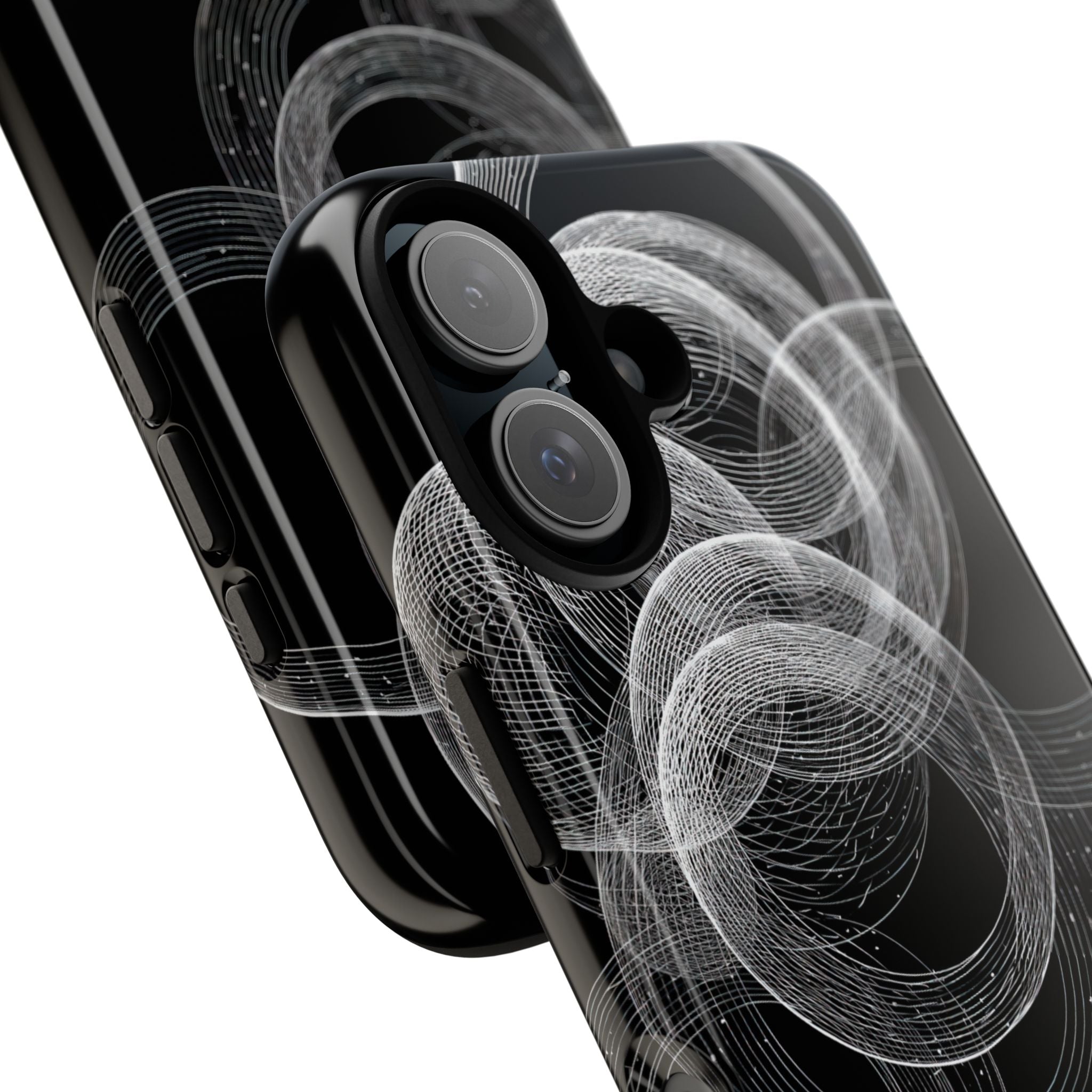 Black Tough Phone Case for iPhone - Kinetic Wireframe Orbit