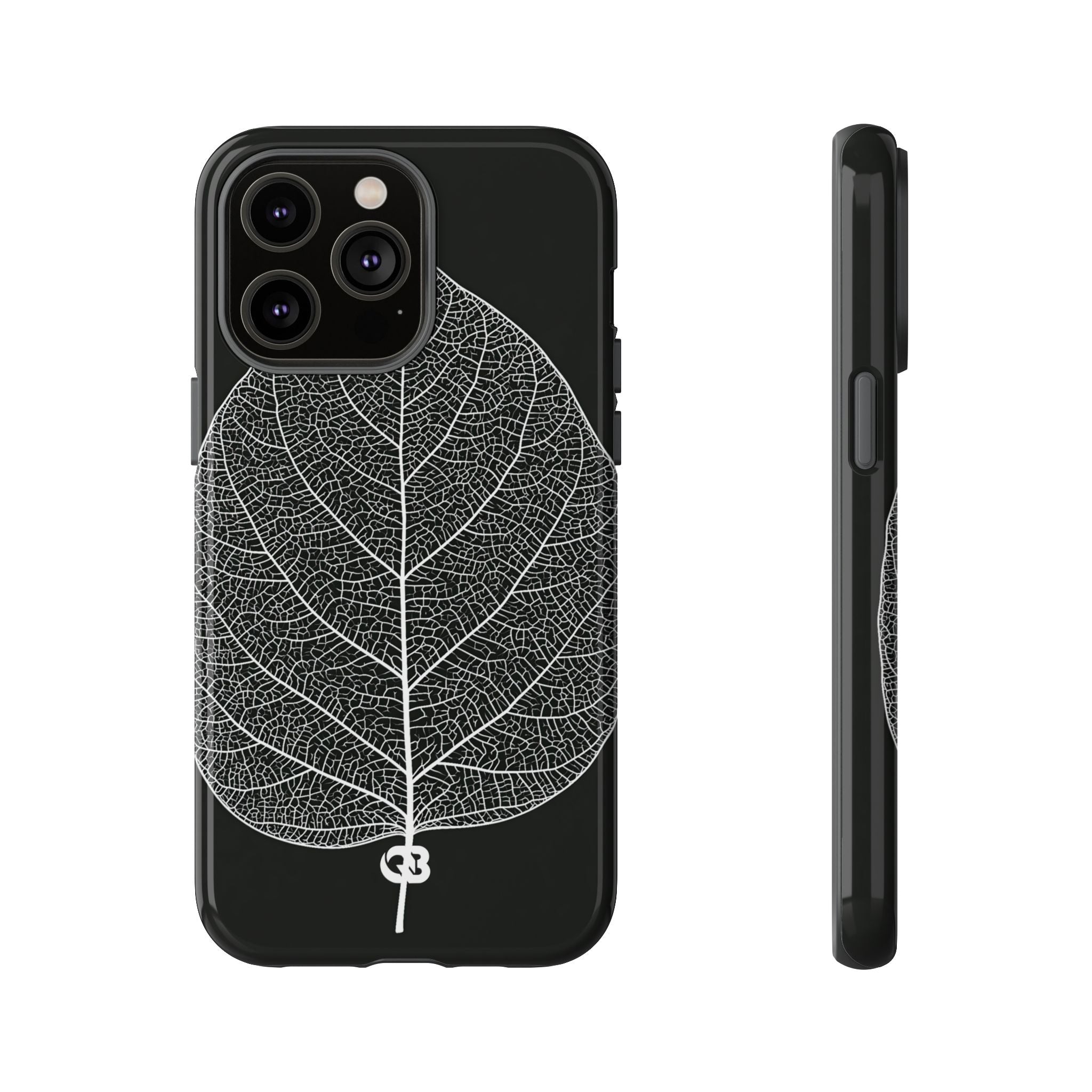 Black Tough Phone Case for iPhone - Bleached Leaf Lattice