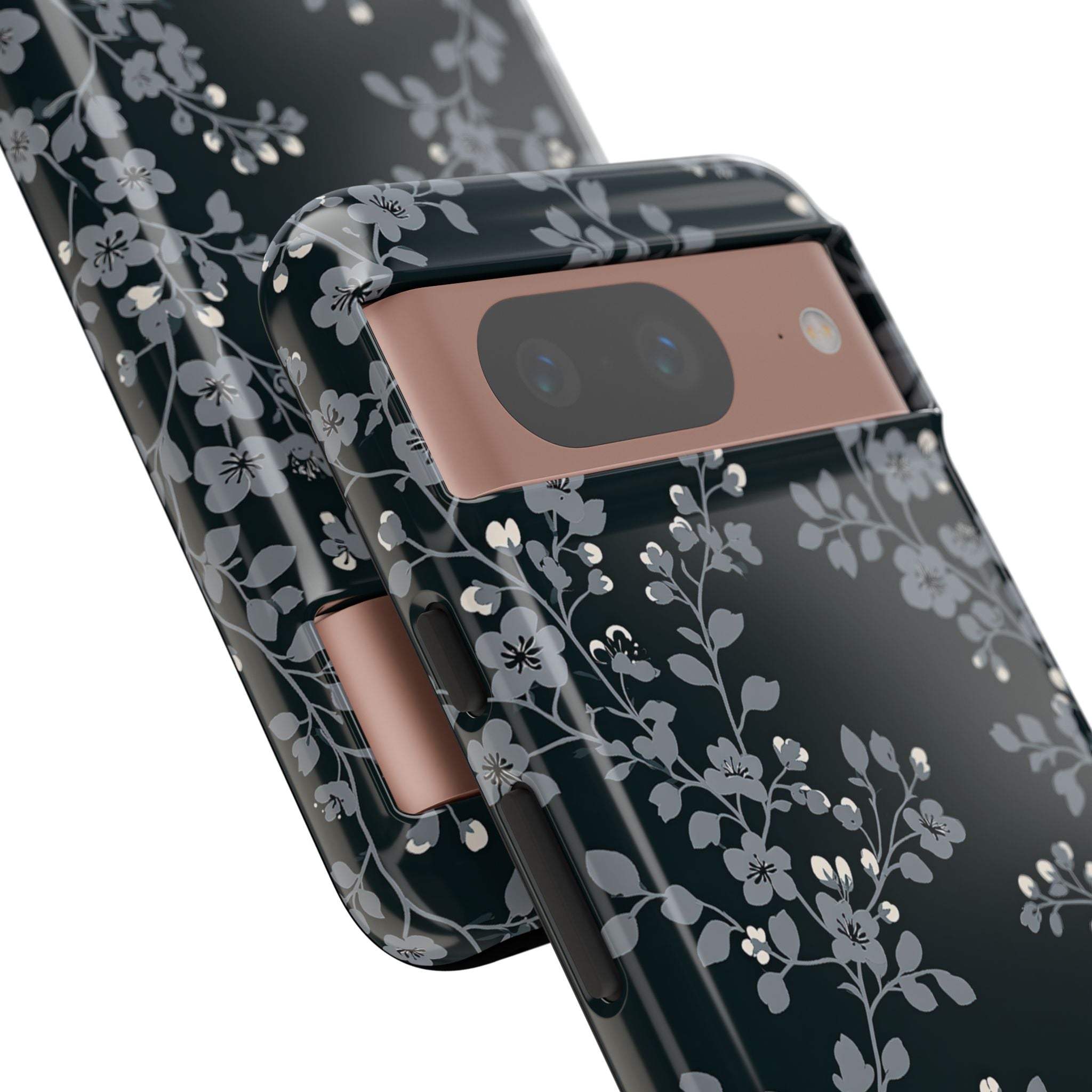 Black Tough Phone Case for Google Pixel - Midnight Slate Blossom