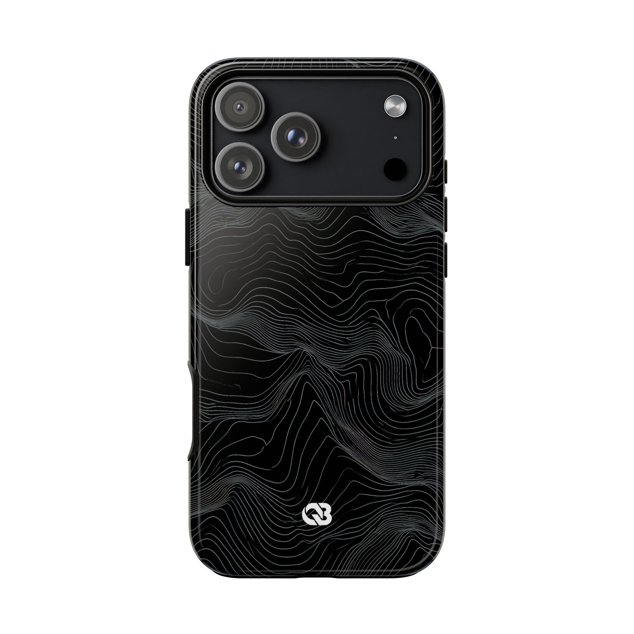Black Tough Phone Case for iPhone - Obsidian Topo Wireframe