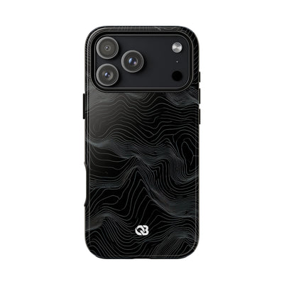 Black Tough Phone Case for iPhone - Obsidian Topo Wireframe