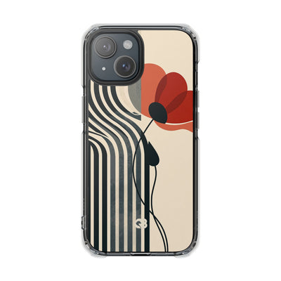 Beige Impact MagSafe Phone Case for iPhone - Crimson Line Bloom