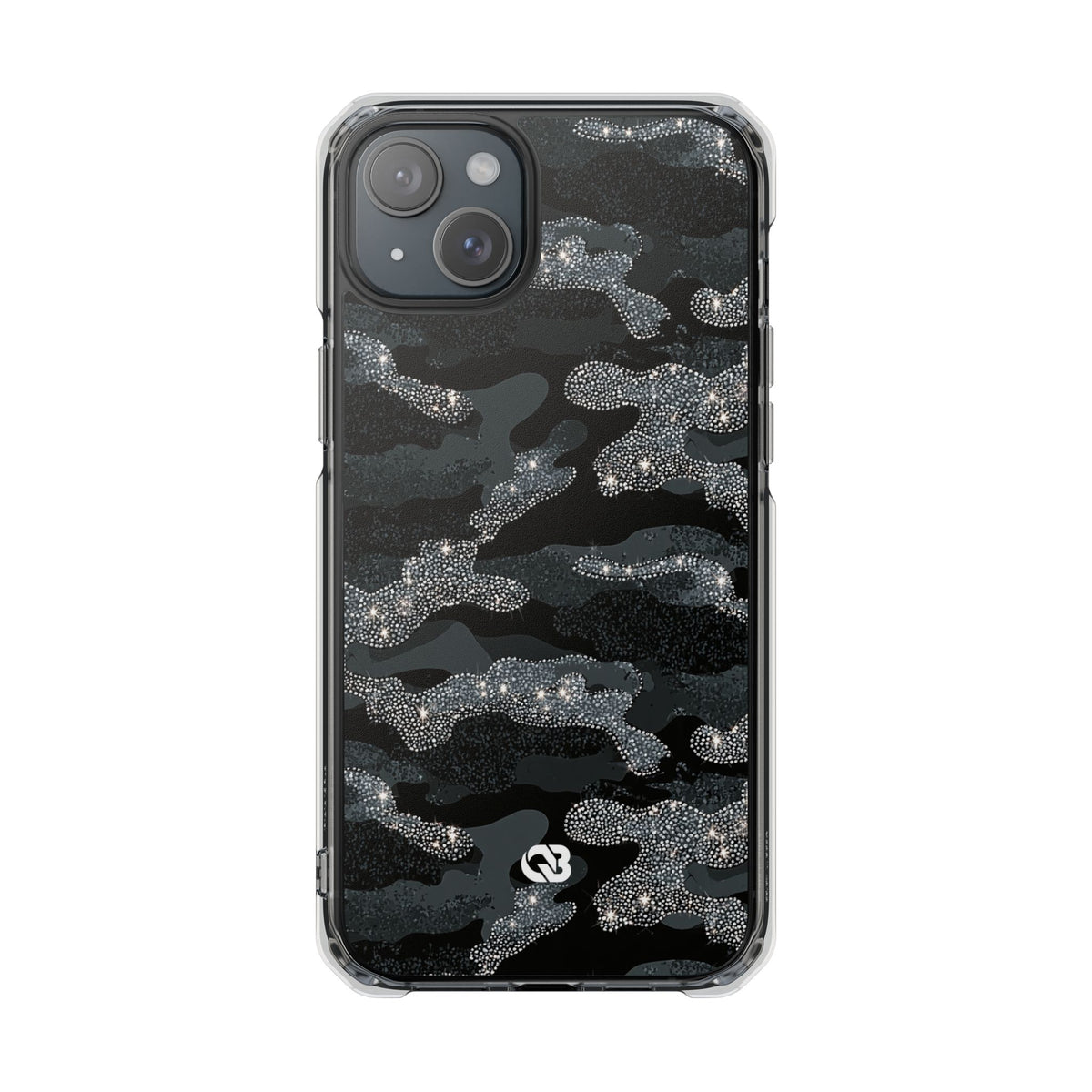 Glitter Shadow Camo · Clear Impact Magnetic Phone Case for iPhone · Black