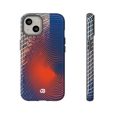 Blue Tough Phone Case for iPhone - Orange Orbit Grid