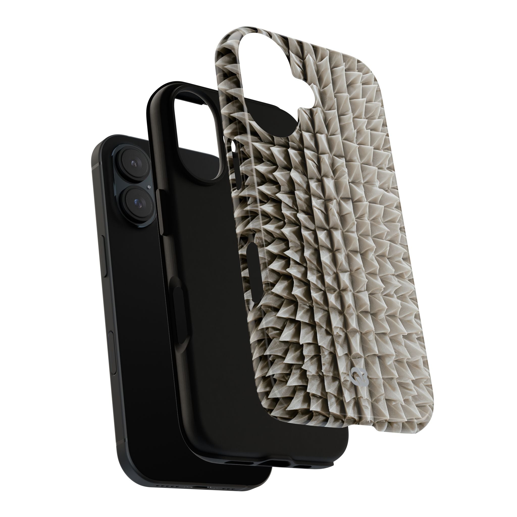 Beige Tough Phone Case for iPhone - Bone Spiked Grid