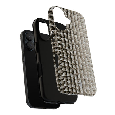 Beige Tough Phone Case for iPhone - Bone Spiked Grid