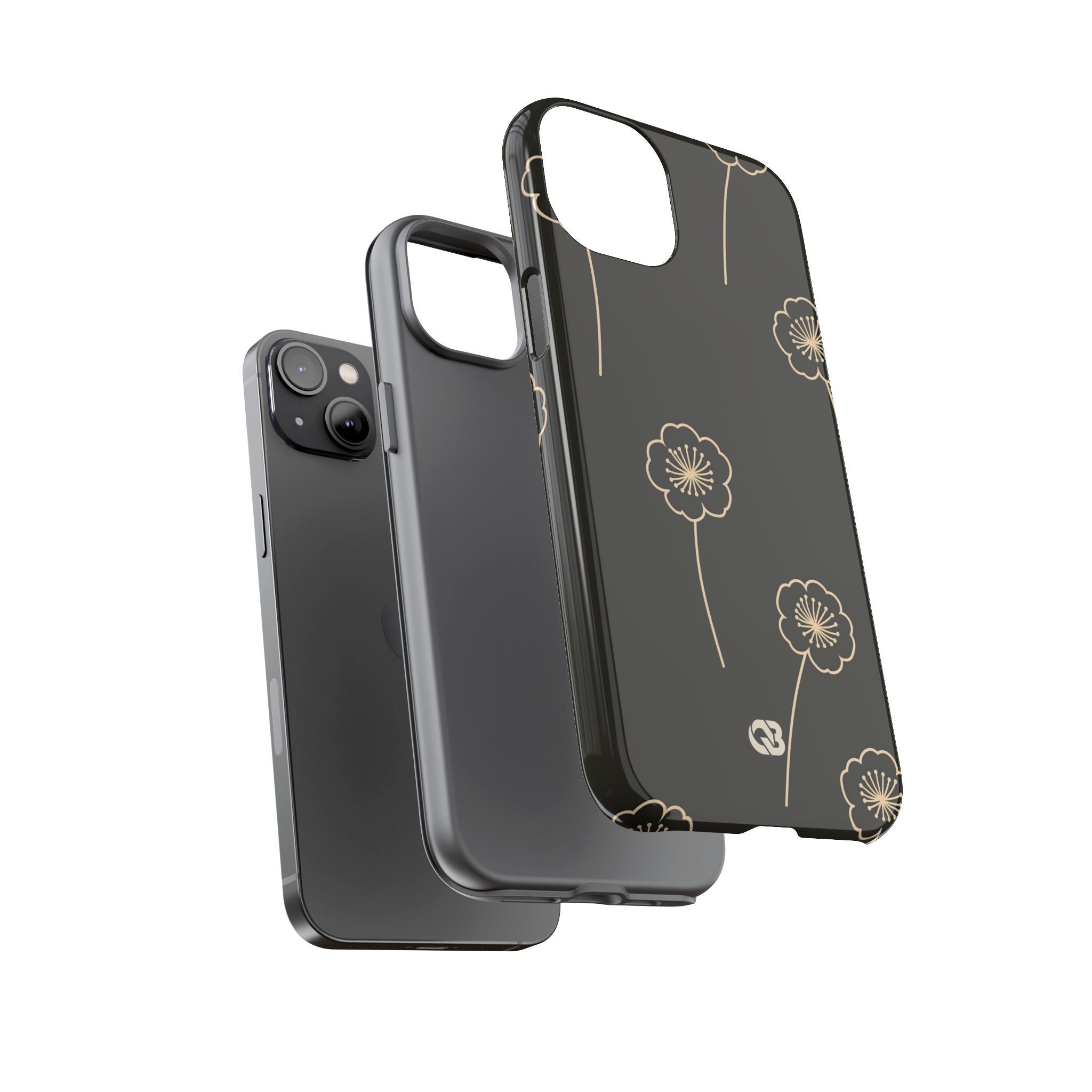 Black Tough Phone Case for iPhone - Obsidian Sand Petals