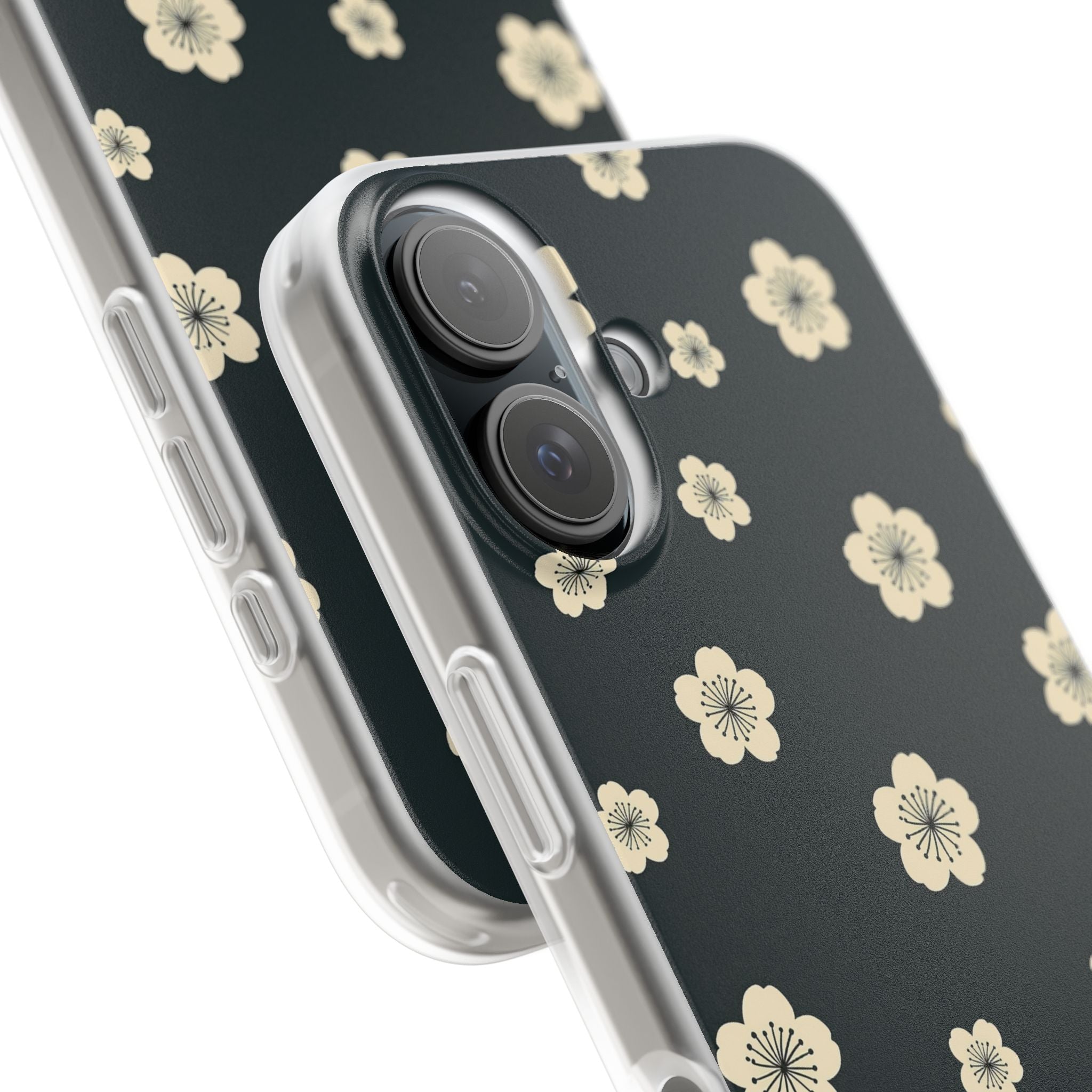 Teal Lite Phone Case for iPhone - Obsidian Cream Petals