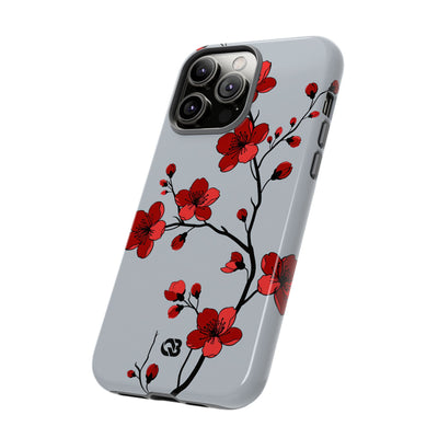 Grey Tough Phone Case for iPhone - Crimson Blossom Onyx