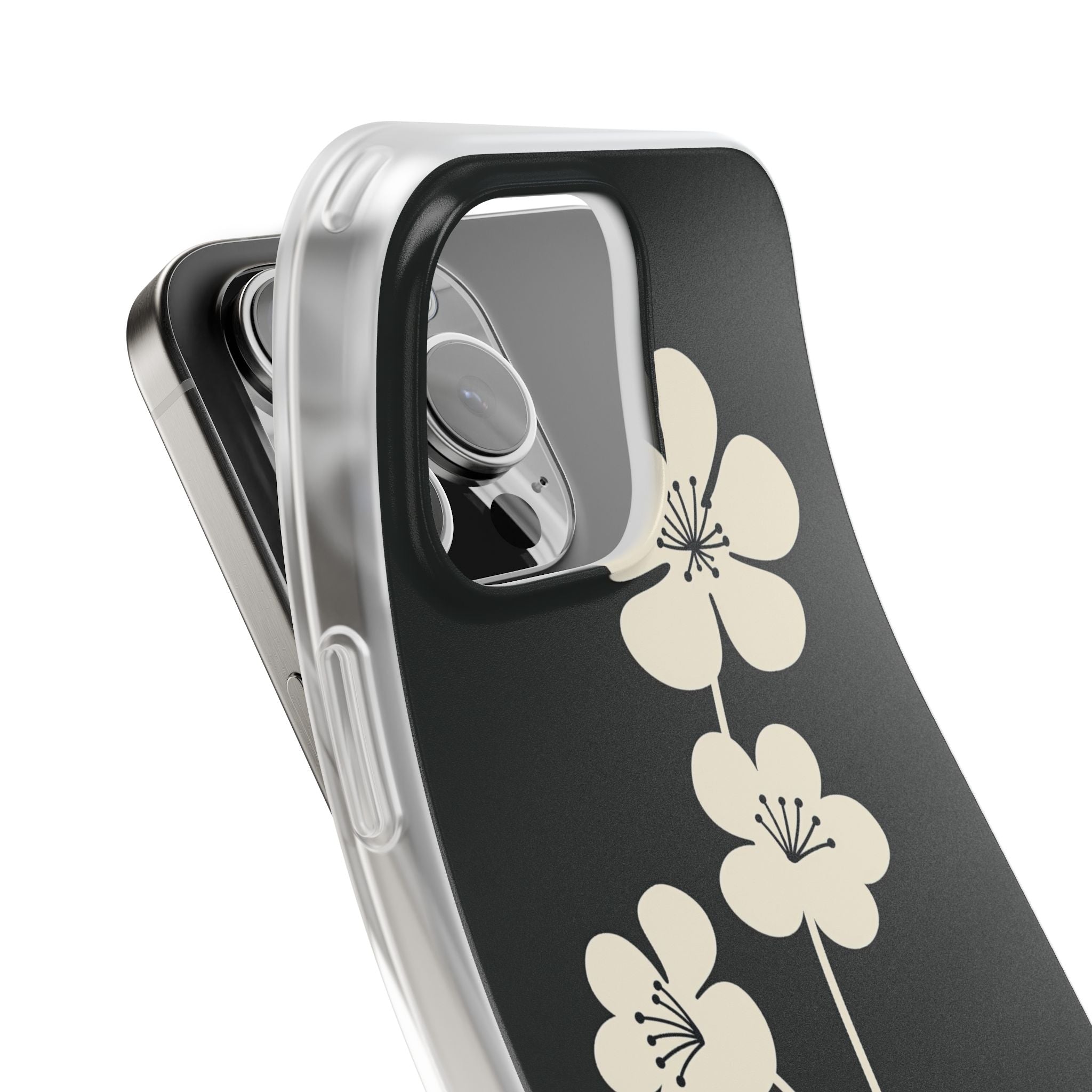 Black Lite Phone Case for iPhone - Obsidian Cream Bloom