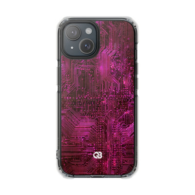 Magenta Circuit Trace · Clear Impact Magnetic Phone Case for iPhone · Pink