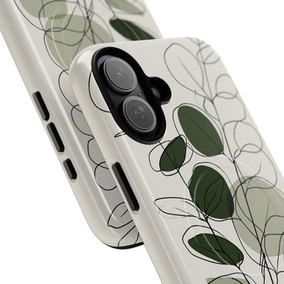 Green Tough 2.0 Magsafe Phone Case for iPhone - Muted Eucalyptus Sketch