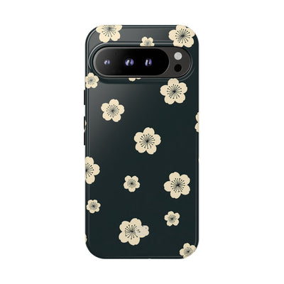 Teal Tough Phone Case for Google Pixel - Obsidian Cream Petals