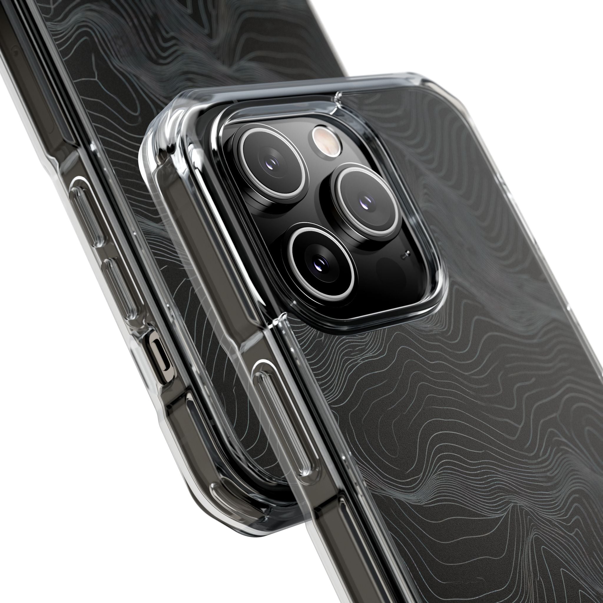 Black Impact MagSafe Phone Case for iPhone - Obsidian Topo Wireframe