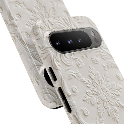 White Tough Phone Case for Google Pixel - Alabaster Floral Relief