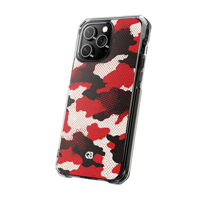 Crimson Halftone Camo · Clear Impact Magnetic Phone Case for iPhone · Red