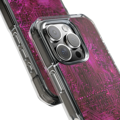 Magenta Circuit Trace · Clear Impact Magnetic Phone Case for iPhone · Pink