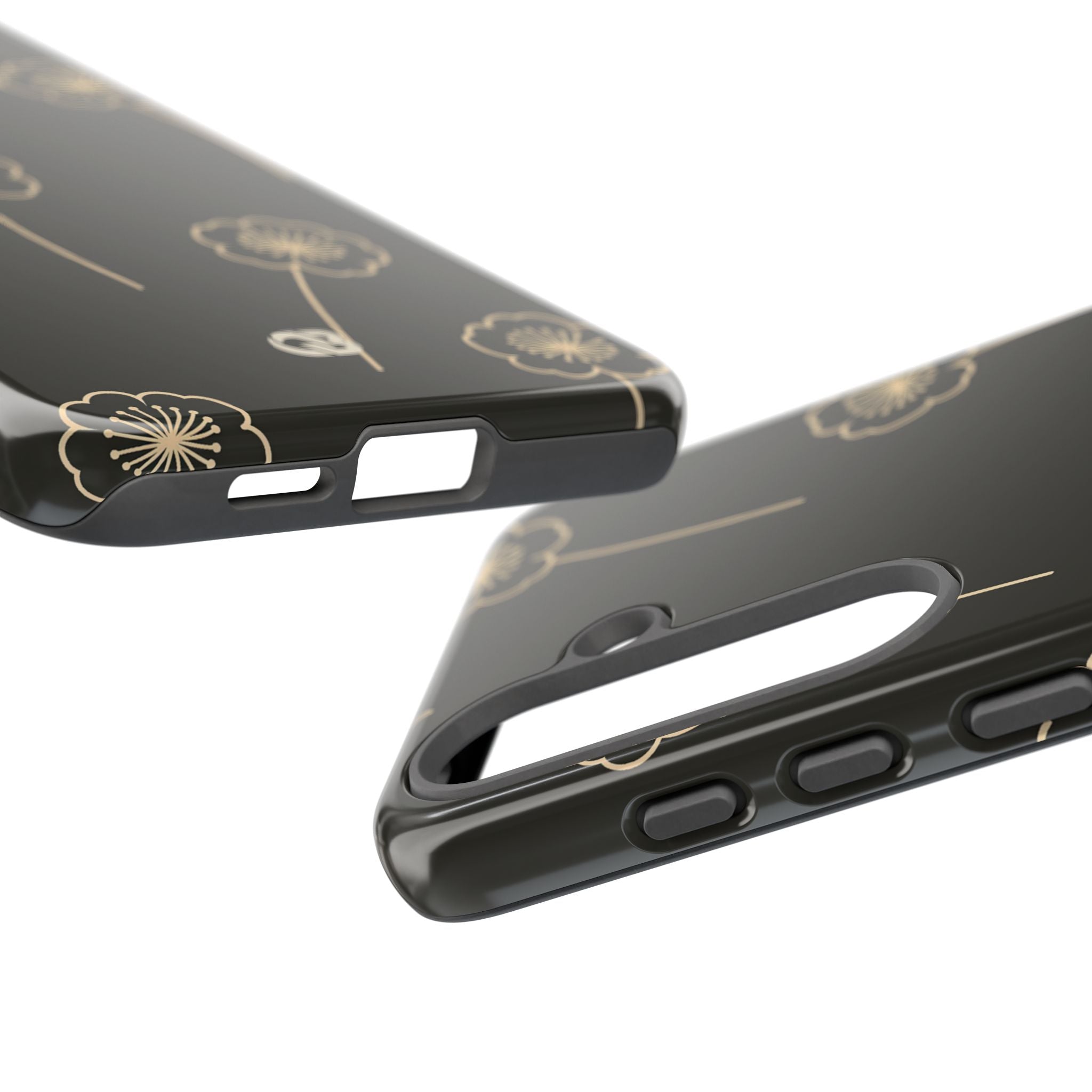 Black Tough Phone Case for Samsung - Obsidian Sand Petals
