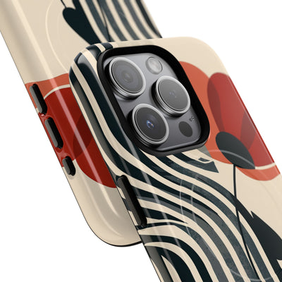 Beige Tough 2.0 Magsafe Phone Case for iPhone - Crimson Line Bloom