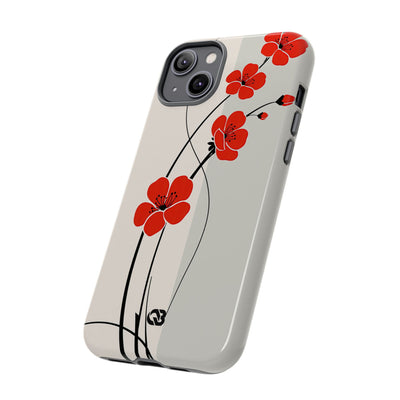 Red Tough Phone Case for iPhone - Crimson Plum Ink